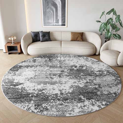 Round Area Rugs 6ft Washable Grey Circle Rug for Entryway Kitchen, Non Slip Soft Low Pile Stain Resistant, Boho Circular Carpet for Living Room Bedroom Dorm Dining Room Table, Abstract Gray by Acapet