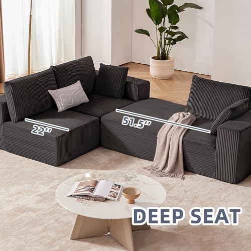 108" Boneless Couch with Chaise, Cloud Sectional Modular Sofa, Darkgrey - Image 5