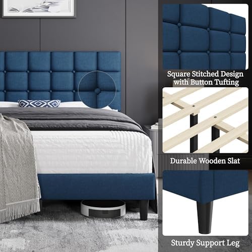 Yaheetech Queen Size Upholstered Tufted Bed Frame with Headboard - Image 4