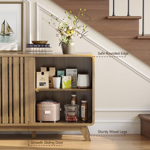 ONBRILL Sideboard Buffet Cabinet with Storage, Fluted Kitchen Cabinet - Image 4