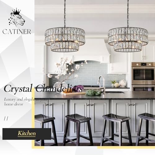 CATINER Black Crystal Chandelier 20" 6-Light Modern Semi Flush Pendant - Image 2