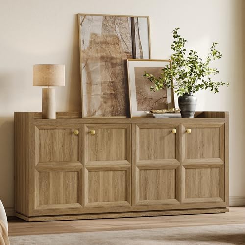 SICOTAS 61.7" Buffet Cabinet 4-Door Sideboard Kitchen Living Room Brown Oak by SICOTAS