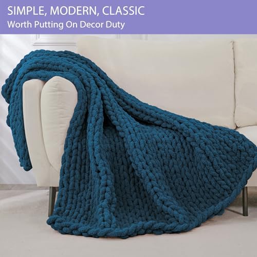 Bigacogo Chunky Knit Throw Blanket for Couch, 40x60 inches, Deep Sea Blue - Image 3