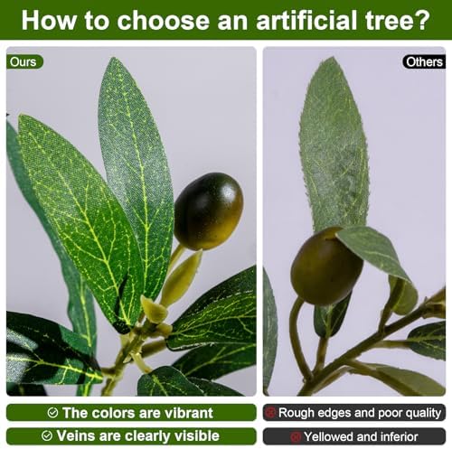 Large Artificial Trees Tall Fake Olive Tree with Pot Indoor Outdoor Realistic Floor Faux Plastic plantas for Modern Home Living Room Office Corner Farmhouse Fake Olives Plants Decor Housewarming Gift - Image 3