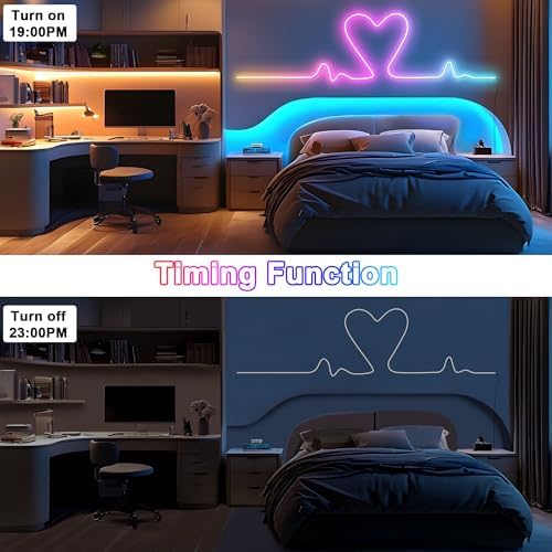 Cozylady 66Ft (33Ft * 2 Rolls) RGB LED Neon Rope Lights for Bedroom, 20m LED Strip Lamp with Double Sided Adhesive Tape, App/Remote Control DIY Lights Decorate the Outdoor and Indoor of Your Home - Image 4