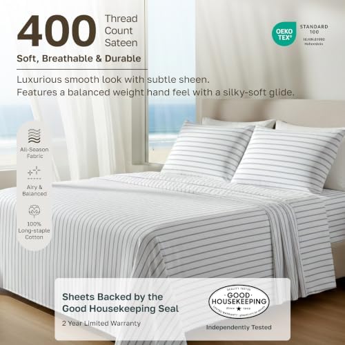 California Design Den 100% Cotton Sateen Twin XL Size Bed Sheet Set, 3 Pcs - Image 2