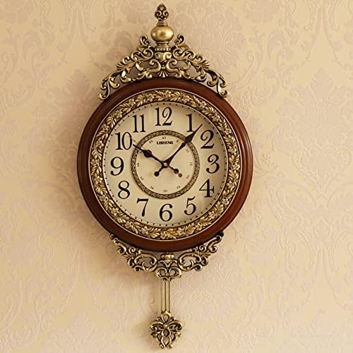 SHISEDECO Elegant, Traditional, Decorative, Hand Painted Modern Grandfather Wall Clock Fancy Ethnic Luxury Handmade Decoration, Swinging Pendulum for New Room or Office. Large. 29.5 Inch. Brown - Image 2