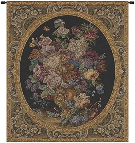 Decorative Floral in Vase Dark Green Tapestry Wall Hanging 30 x 25 in by CCharlotteHomeFurnishings
