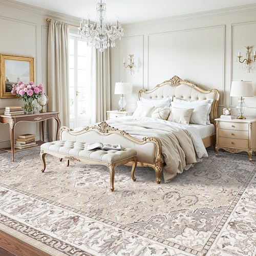 Area Rugs 10x12 Living Room Rug: Washable Rug Soft Vintage Boho Carpet Indoor Floor Non-Slip Stain Resistant Large Carpets for Bedroom Dining Room Farmhouse Nursery Home Office Beige(10x12，Beige) - Image 4