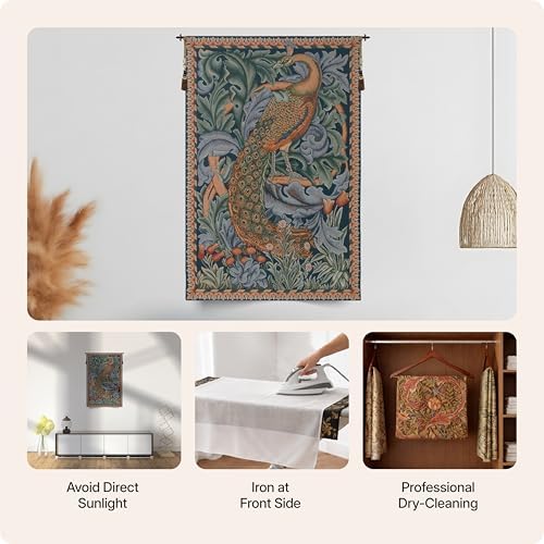 William Morris Peacock Tapestry Wall Hanging 42 x 29 in - Image 7