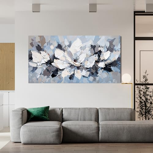 Canvas Wall Art Decor Modern White Wall Art for Living Room Abstract Canvas Art Wall Decor Flower Pictures Abstract Blue Wall Art Prints Artwork for Walls Bedroom Office Home Decor 20" X 40" - Image 5