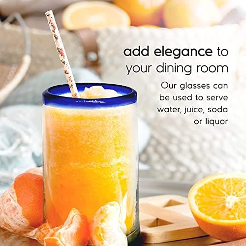 Cobalt Blue Rim 9 oz Juice Glasses (set of 6), Recycled Glass, Lead-free, Toxin-Free (9 oz Juice) - Image 6