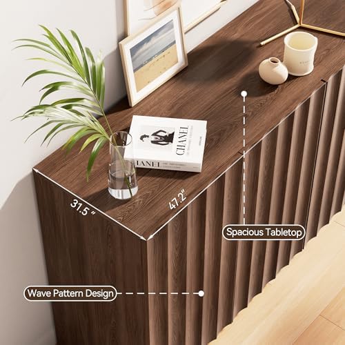 Modern Buffet Cabinet with Storage, 47.2" Tall Fluted Arched Sideboard Cabinet w/Adjustable Shelves, Wooden Modular Coffee Bar for Dining Room, Kitchen, Living Room, Entryway, Brown - Image 5