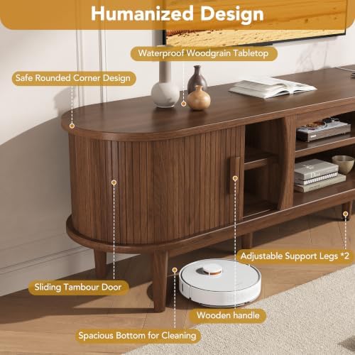 Decofy 69" Fluted TV Stand for TVs Up to 80" with Charging Station, Walnut - Image 2