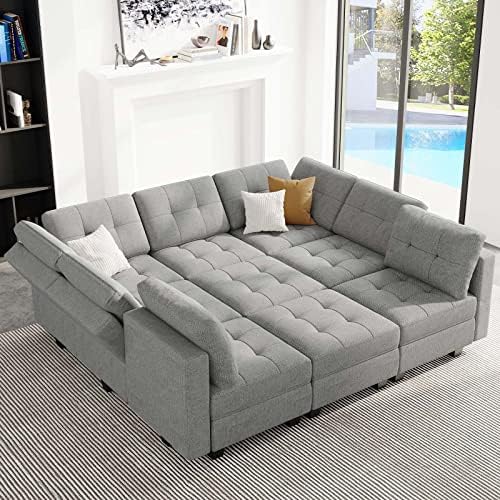 Belffin Modular Sectional Sleeper Sofa Couch with Storage Seat Reversible Modular Sofa Couch Oversized Sleeper Sectional Sofa Bed Set Light Grey - Image 3
