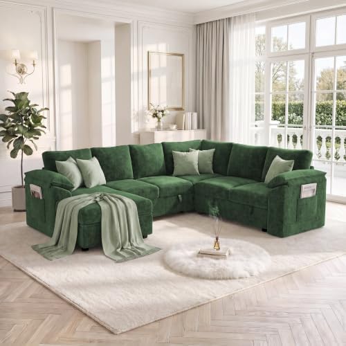 108 In L Shaped Modular Sectional Sofa Couch for Living Room, Green - Image 2