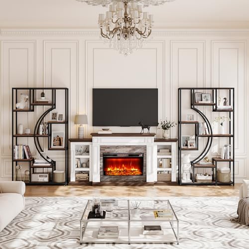 HolliWill 70.8" Tall Bookshelf Set of 2, 79" Wide Geometric Display Shelf with 18 Open Storage Shelves, Etagere Bookcase with Metal Frame – Anti-Tip & Adjustable Feet, Rustic Brown - Image 3