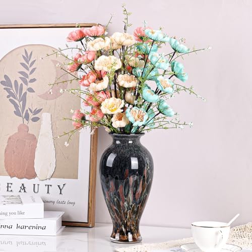 11.8" Tall Glass Vase Beautiful Hand Blown Glass Vase Modern Art Home Decor, Wide Mouth Colorful Vases for Mantle Dining Table Centerpiece, Entryway Living Room Wedding Decoration (Amber) - Image 5