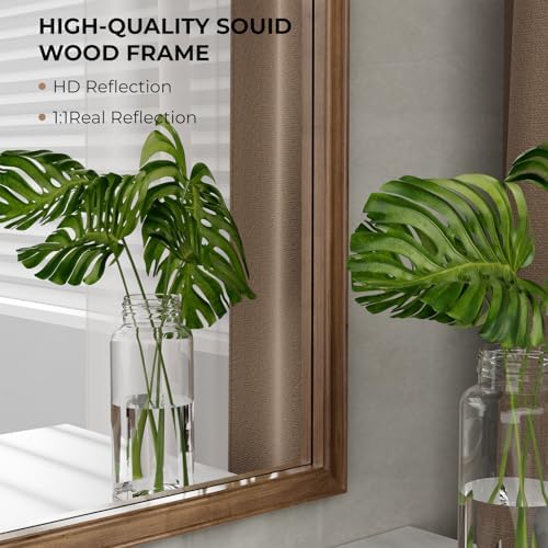 WallBeyond Wood Bathroom Mirrors for Wall Mounted, 16" x 20" Rustic Wood Frame Wall Mirrors Decorative for Living Room or Bedroom Vanity Mirror (Walnut) - Image 4