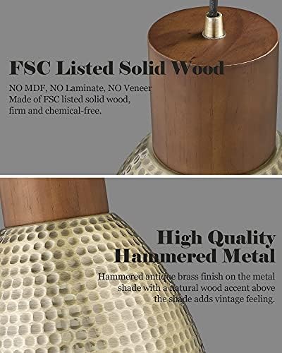 ELYONA Hammered Pendant Lights for Kitchen Island, 7” Small Solid Wood Vintage Metal Hanging Light Fixture Adjustable Height Antique Gold Pendant Lamp for Farmhouse, Dining Room, Brushed Brass, 3 Pack - Image 3