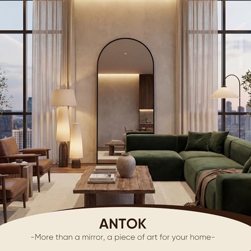 Antok 56" x14” Arched Full Length Mirror, Floor Mirror with Stand,Black - Image 5