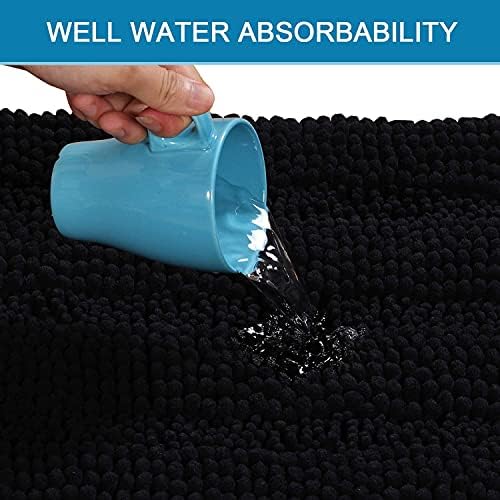 H.VERSAILTEX Bathroom Rugs Bath Rugs Non Slip Bath Mats Extra Thick Chenille Striped Rug 17" x 24" Absorbent Soft Shaggy Washable Dry Fast Bath Mats for Bathroom Floor - Black - Image 5