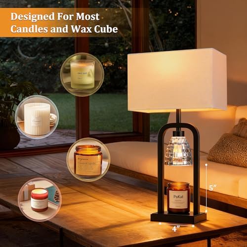 PoKat Electric Candle Warmer Lamps Gold, Lamp Candle Warmers with Timer Dimmer, Wax Light Warming Table Lamps Set of 2 for Jar Candles, Modern Bedside Lamp for Home Decor Living Room, Bulb Included - Image 4