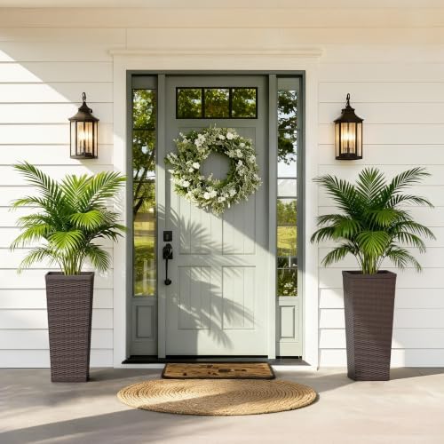 30 Inch Tall Plastic Planters(Set of 2) with Drainage Holes, Brown - Image 3