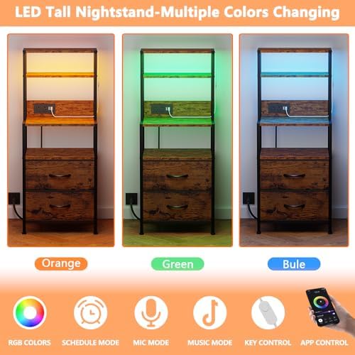 Furnulem Nightstands Set of 2 with Charger Station, 39.4"Tall Bedside Table - Image 5