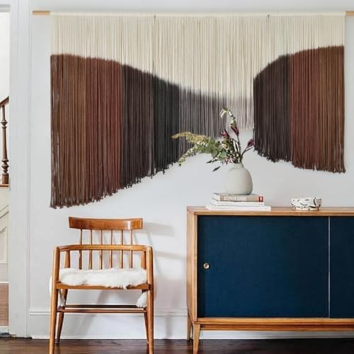 Jakalin Macrame Wall Hanging Brown Geometric Fiber Art Living Room 33" x57" - Image 4