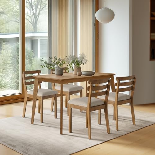 Farmhouse Dining Table Set for 4, Wooden Kitchen Table & Solid Wood Chairs - Image 2