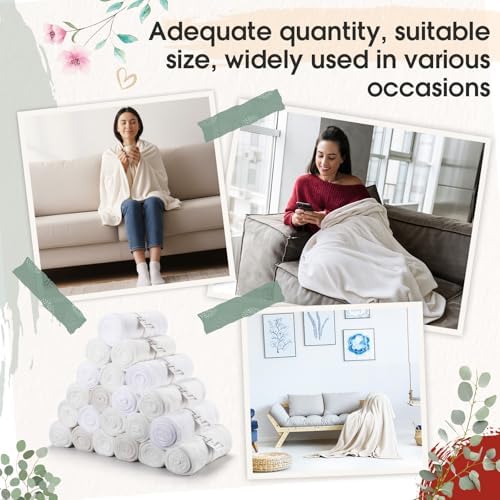 24 Pack Flannel Throw Blankets Bulk 50 x 60 Inch Wedding Fleece Blankets with Thank You Card Soft Blanket for Winter Valentines Guests Sleepover Spa Gifts, 4 Colors (Shades of White) - Image 3