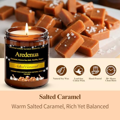 Salted Caramel Odor Eliminating Candles, 7 oz Soy Scented Candle - Image 2