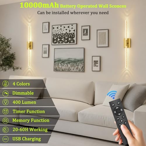 iThird Battery Operated Wall Sconces Set of 2, 10000mAh, Gold Bubble - Image 7