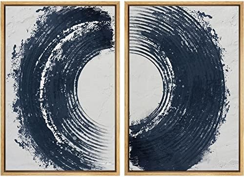 SIGNWIN Framed Canvas Print Wall Art Set Black Gray Pastel Paint Stroke Spiral Ring Abstract Shapes Illustrations Modern Minimal Decorative for Living Room, Bedroom, Office - 16"" x24 x2 Natural by SIGNWIN