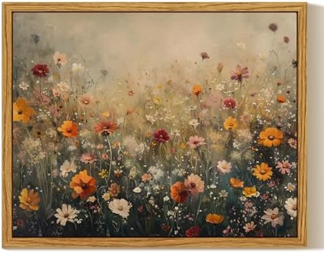 InSimSea Framed Canvas Wall Art, Vintage Flower Wildflower Prints Wall Decor for Living Room, Small Retro Landscape Painting Farmhouse Decorations for Bedroom Bathroom Shelf Gift, 8x10inch by InSimSeaArt
