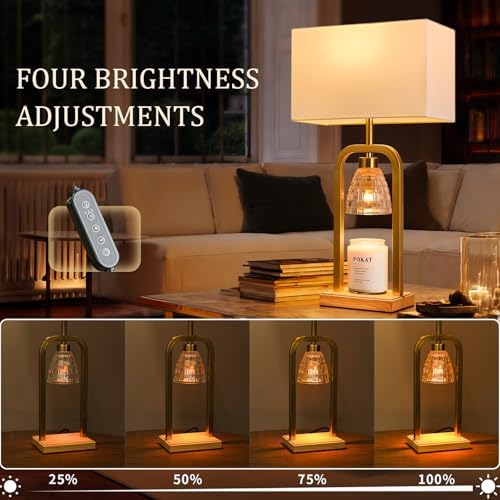PoKat 2 in 1 Gold Table Lamp with Candle Warmer, Timer & Dimmer, Modern - Image 3