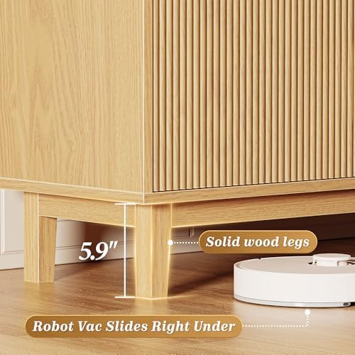 PRAISUN 54 Inch Fluted TV Stand for TVs Up to 55, 60 Inch, Mid Century Modern Entertainment Center with Storage, TV Console with Adjustable Shelves, Midea Console for Living Room Bedroom, Beige - Image 6