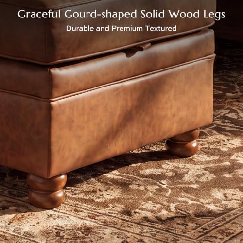 Traditional Faux Leather Chair with Storage Ottoman, 41.3", Caramel - Image 6