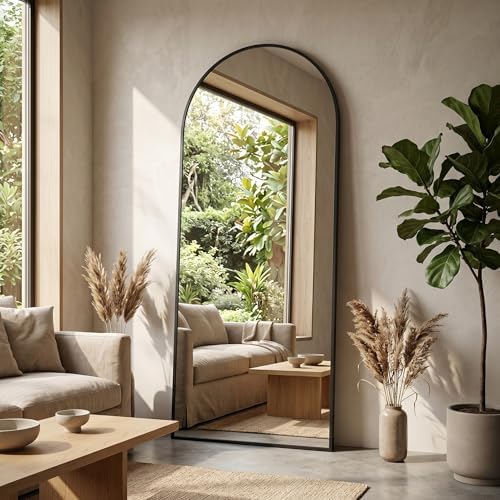 58"x19" Floor Mirror Full Length, Arched Full Length Mirror with Stand, Full Body Mirrors for Bedroom Living Room or Cloakroom Black by Unknown