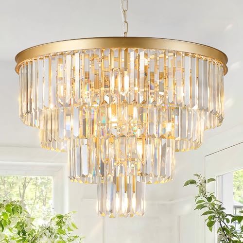 CATINER 24" Modern Crystal Chandelier,12-Light Gold Round Light Fixture by CATINER