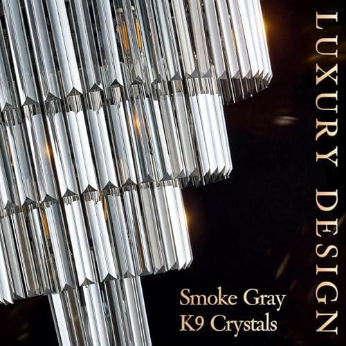 CATINER 24" Smoke Gray Crystal Chandeliers,12 Lights Black Light Fixture - Image 3