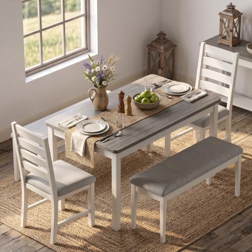 ROCSUMOO 5-Piece Dining Table and Chair Set with 2 Chairs & 2 Benches, Grey by ROCSUMOO