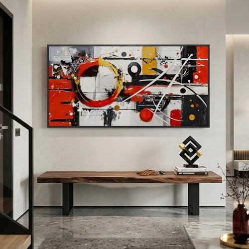 Large Framed Black White Gold Abstract Wall Art for Living Room, 60x30 In - Image 5