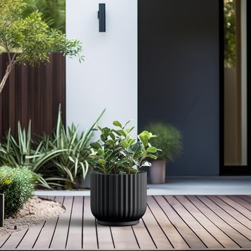 Kante Small Round Pedestal Black Concrete Planter 11" Dia, Outdoor - Image 4