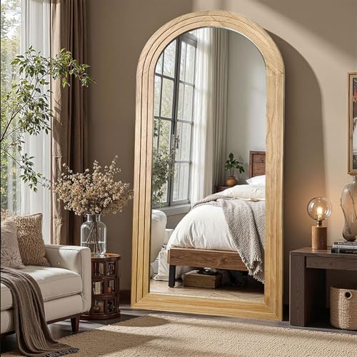 Delma Arched Full Length Mirror with Stand, 55x24 Natural Wood Floor Mirror - Image 2