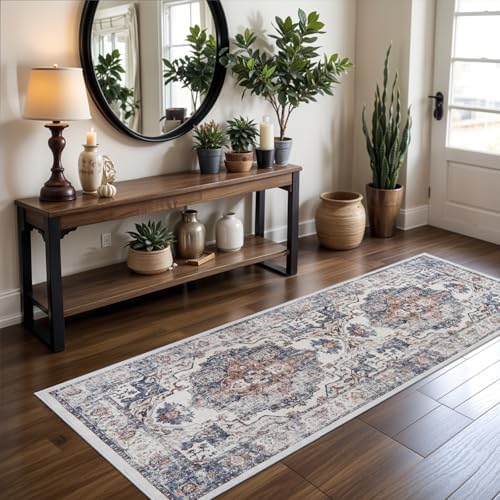 2x5 Washable Hallway Runner Rug: Indoor Farmhouse Non-Slip Entry Kitchen Rugs Oriental Thin Light Weight Carpet for Living Room Bedroom Soft Water Resisitant Floor Mat for Bathroom Laudry(2X5,Brick) - Image 2