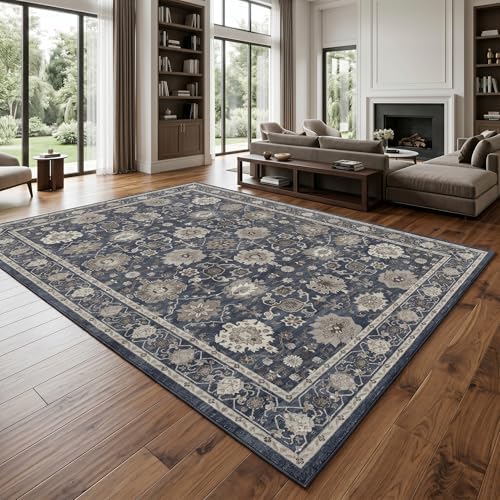 Amada Vintage Washable Area Rug,9'x12',Navy Blue/Brown - Image 4