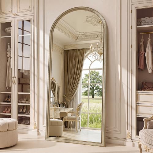 71"x32" Elegant Vintage Arched Full Length Mirror with Stand, Luxury Large Full Body Mirror with Tempered Glass, Leaning Wall Mount Floor Standing Mirrors for Living Room Bedroom Entryway Outfit Check - Image 5