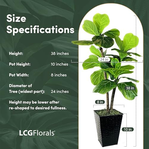 LCG Florals 3.2ft Artificial Fiddle Leaf Fig Tree - Real Wood Trunk, Preassembled, No Maintenance Indoor Faux Plant in Black Metal Pot - Living Room, Home & Office Decor - Image 2